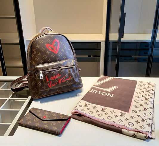 LV Backpack + Purse &amp; Scarf Set