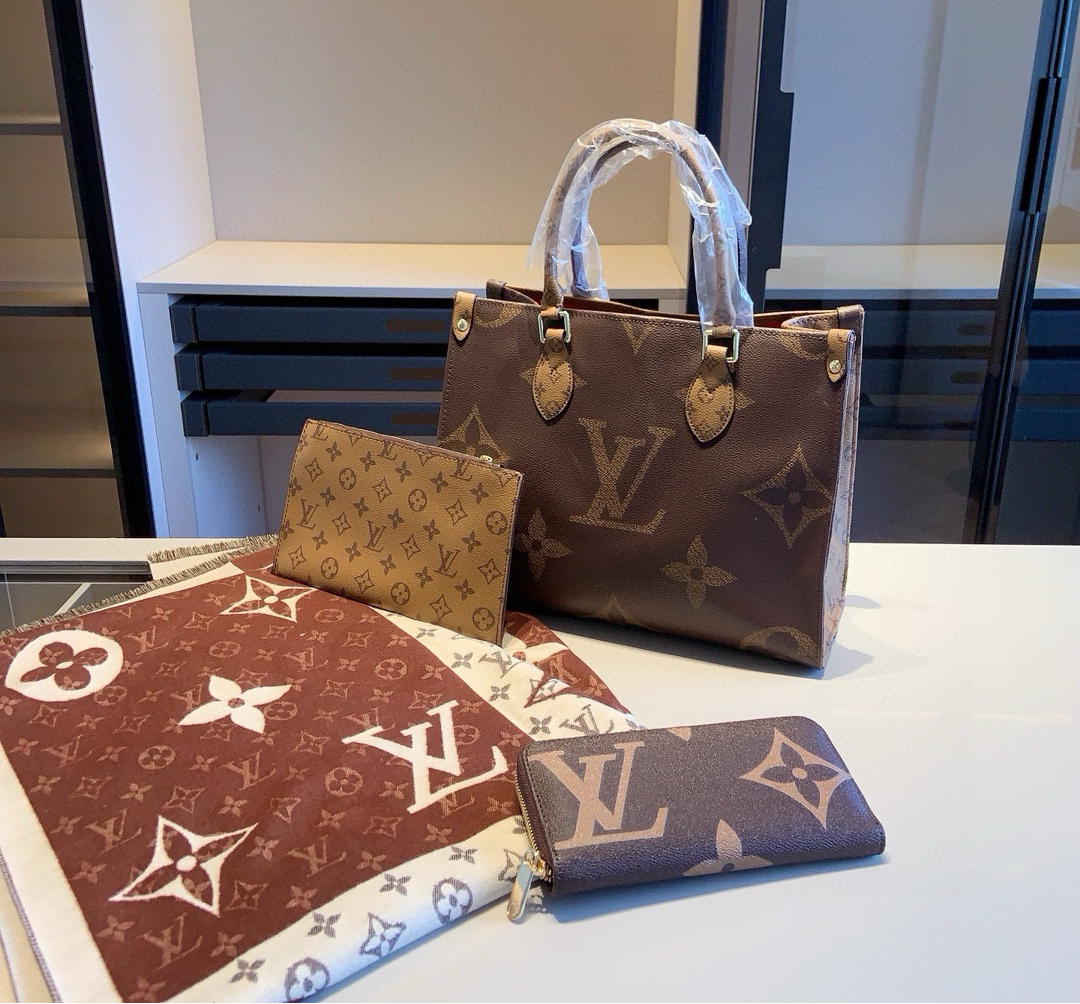 LV Bag + Purse &amp; Scarf Set